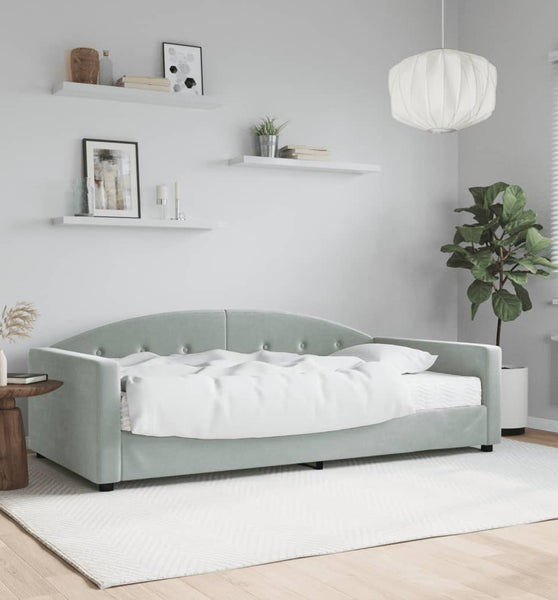 Tagesbett mit Matratze Hellgrau 100x200 cm Samt