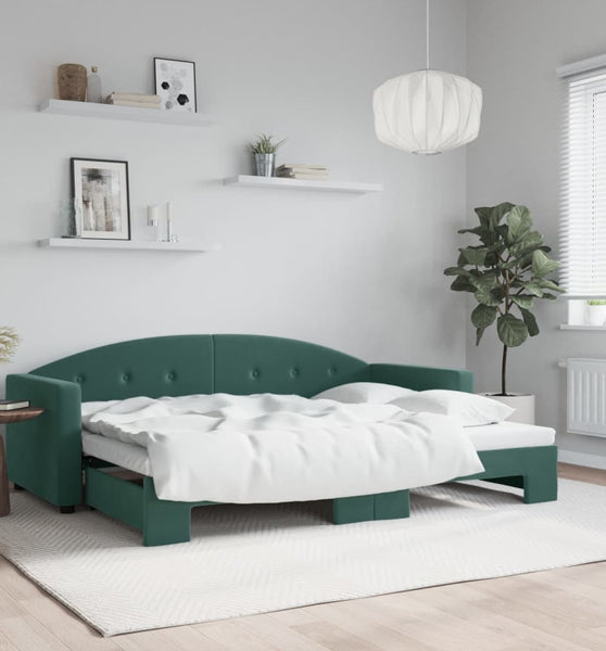 Tagesbett Ausziehbar Dunkelgrün 80x200 cm Samt