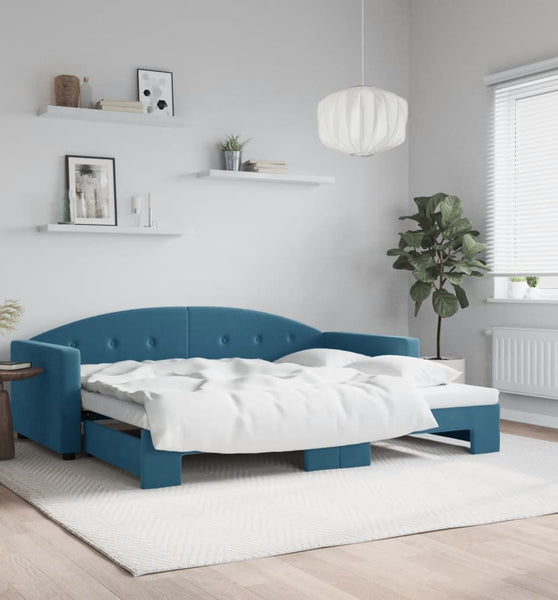 Tagesbett Ausziehbar Blau 90x200 cm Samt