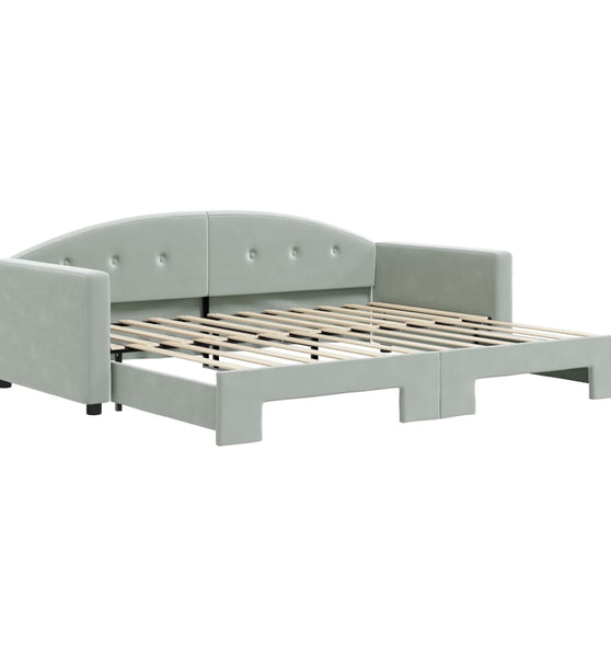 Tagesbett Ausziehbar Hellgrau 90x200 cm Samt