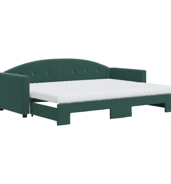 Tagesbett Ausziehbar mit Matratzen Dunkelgrün 80x200 cm Samt