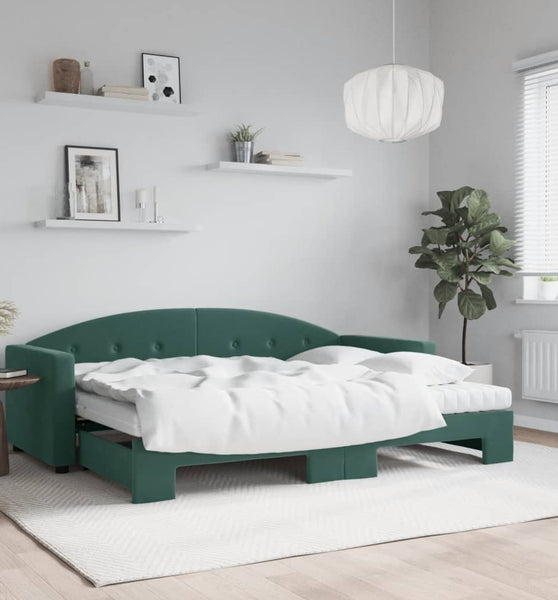 Tagesbett Ausziehbar mit Matratzen Dunkelgrün 80x200 cm Samt