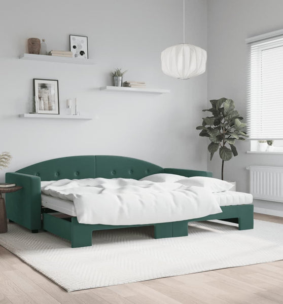 Tagesbett Ausziehbar mit Matratzen Dunkelgrün 90x200 cm Samt