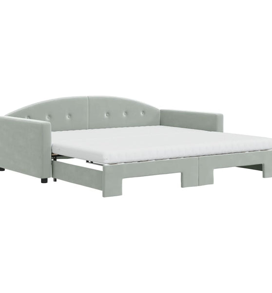 Tagesbett Ausziehbar mit Matratzen Hellgrau 100x200 cm Samt