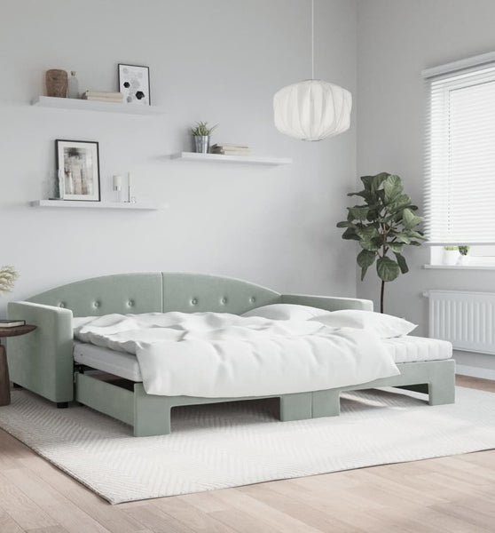 Tagesbett Ausziehbar mit Matratzen Hellgrau 100x200 cm Samt