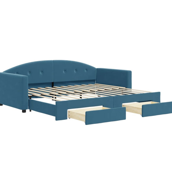 Tagesbett Ausziehbar mit Schubladen Blau 90x200 cm Samt