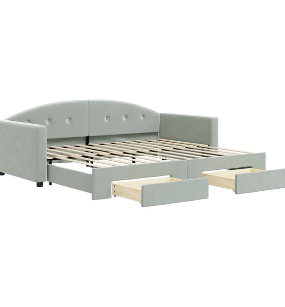 Tagesbett Ausziehbar mit Schubladen Hellgrau 90x200 cm Samt