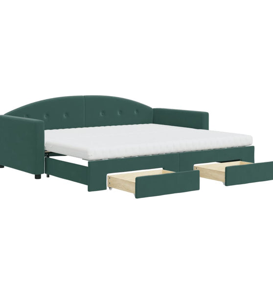 Tagesbett Ausziehbar mit Schubladen Dunkelgrün 90x200 cm Samt