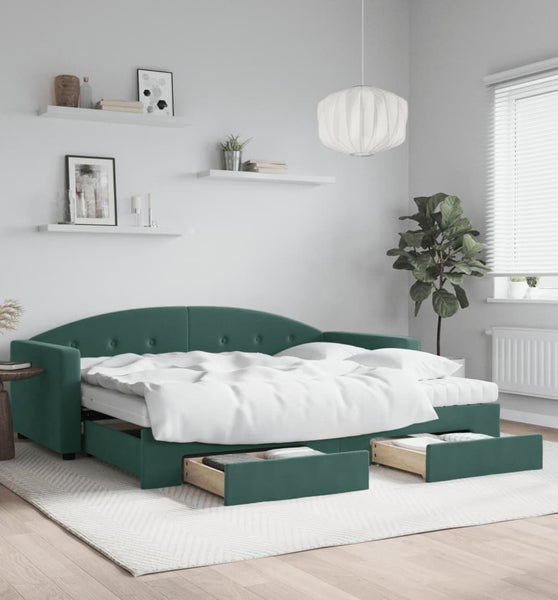 Tagesbett Ausziehbar mit Schubladen Dunkelgrün 90x200 cm Samt