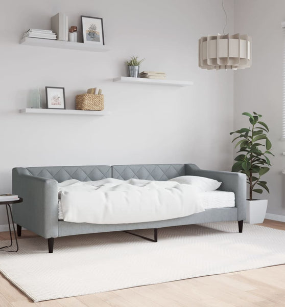Tagesbett mit Matratze Hellgrau 90x190 cm Stoff