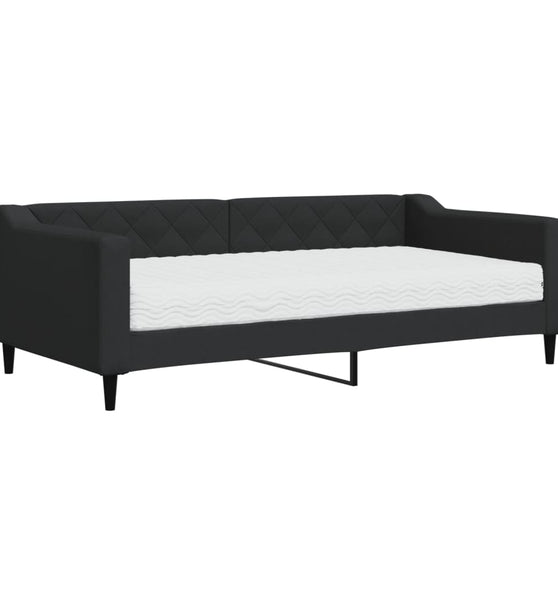 Tagesbett mit Matratze Schwarz 90x190 cm Stoff