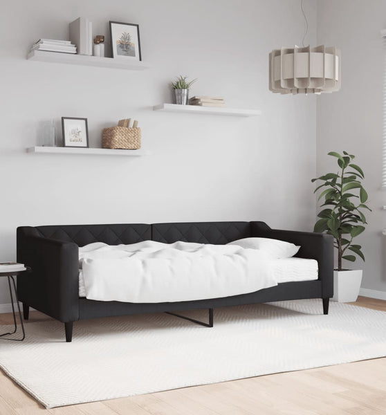 Tagesbett mit Matratze Schwarz 90x190 cm Stoff