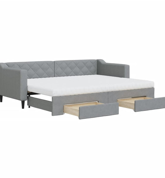 Tagesbett Ausziehbar mit Schubladen Hellgrau 80x200 cm Stoff