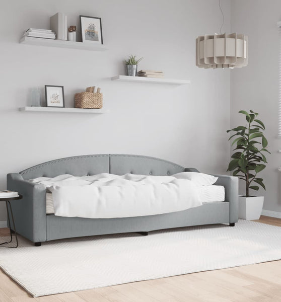 Tagesbett mit Matratze Hellgrau 80x200 cm Stoff