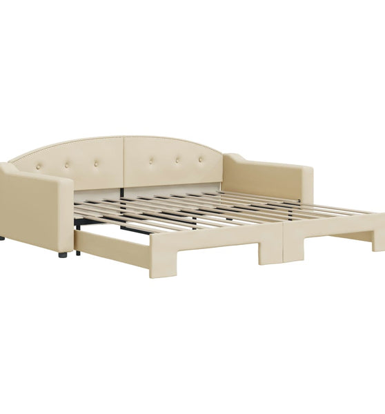 Tagesbett Ausziehbar Creme 100x200 cm Stoff