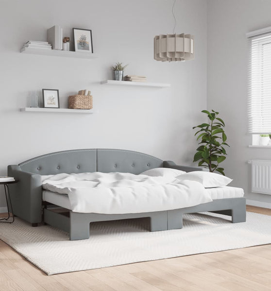 Tagesbett Ausziehbar mit Matratze Hellgrau 80x200 cm Stoff