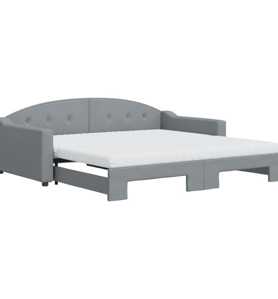 Tagesbett Ausziehbar mit Matratze Hellgrau 100x200 cm Stoff