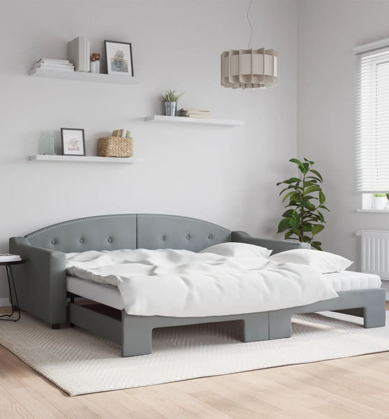 Tagesbett Ausziehbar mit Matratze Hellgrau 100x200 cm Stoff