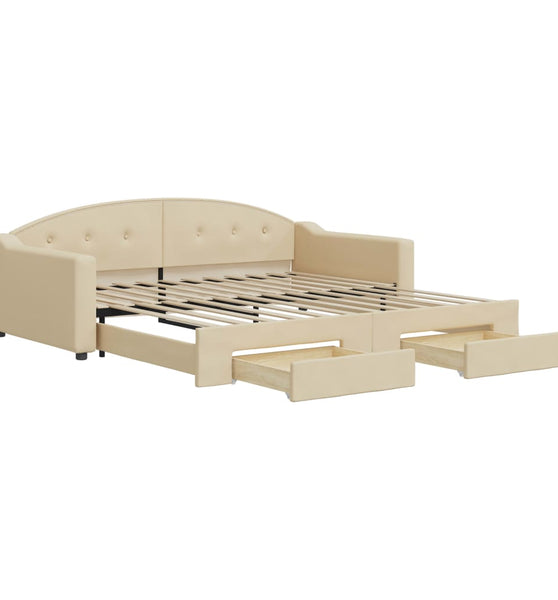 Tagesbett Ausziehbar mit Schubladen Creme 100x200 cm Stoff