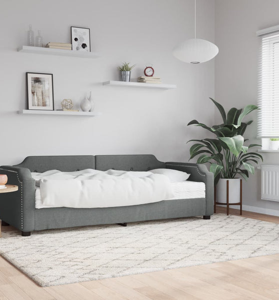 Tagesbett mit Matratze Dunkelgrau 90x200 cm Stoff