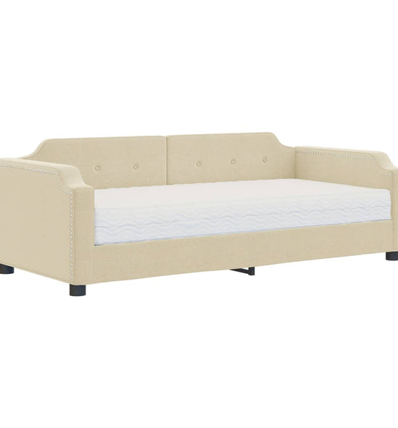 Tagesbett mit Matratze Creme 90x200 cm Stoff