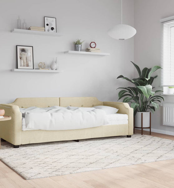 Tagesbett mit Matratze Creme 90x200 cm Stoff