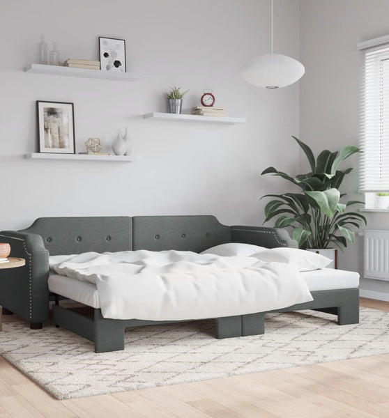 Tagesbett Ausziehbar Dunkelgrau 90x200 cm Stoff