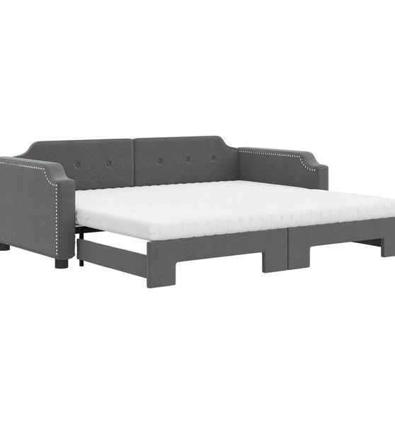 Tagesbett Ausziehbar mit Matratzen Dunkelgrau 80x200 cm Stoff