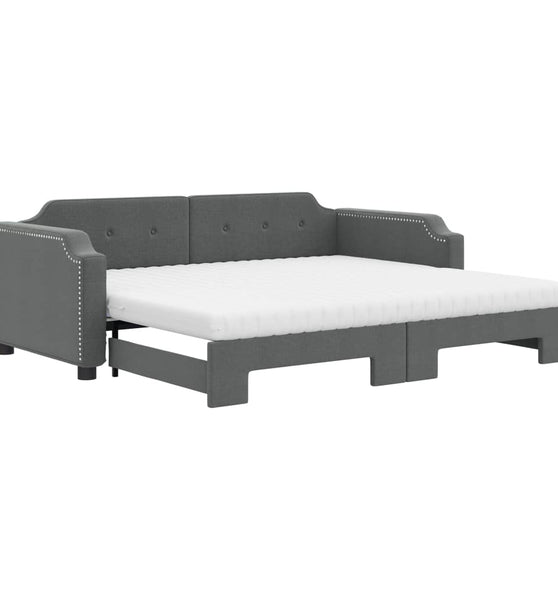 Tagesbett Ausziehbar mit Matratzen Dunkelgrau 90x200 cm Stoff