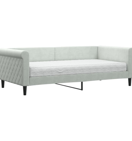 Tagesbett mit Matratze Hellgrau 90x190 cm Samt