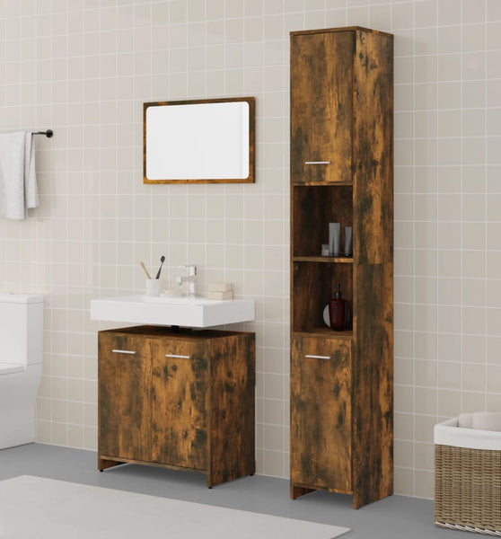 3-tlg. Badmöbel-Set Räuchereiche Holzwerkstoff