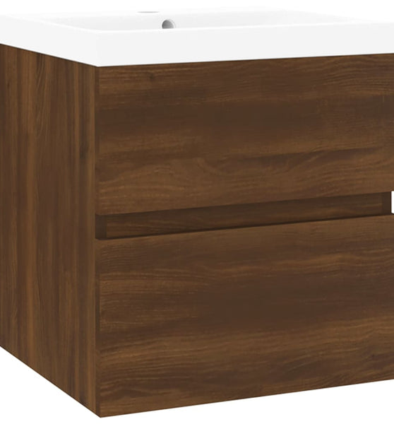 Waschbeckenschrank mit Einbaubecken Braun Eiche Holzwerkstoff