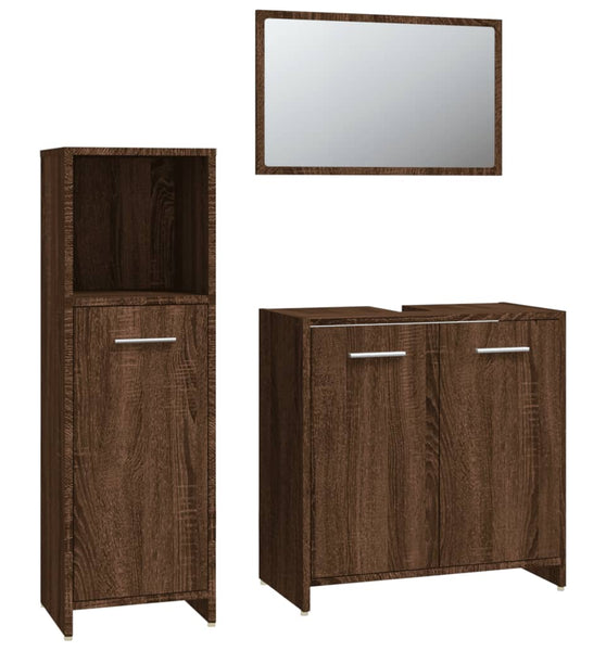 3-tlg. Badmöbel-Set Braun Eichen-Optik Holzwerkstoff