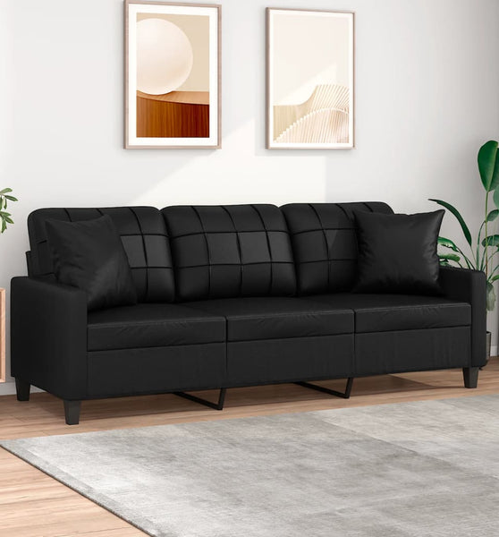 3-Sitzer-Sofa mit Zierkissen Schwarz 180 cm Kunstleder