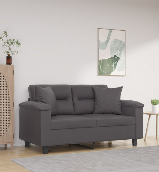 2-Sitzer-Sofa mit Zierkissen Grau 120 cm Kunstleder