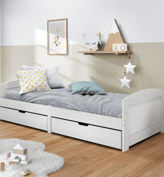 Tagesbett mit 2 Schubladen IRUN Weiß 90x200cm Massivholz Kiefer