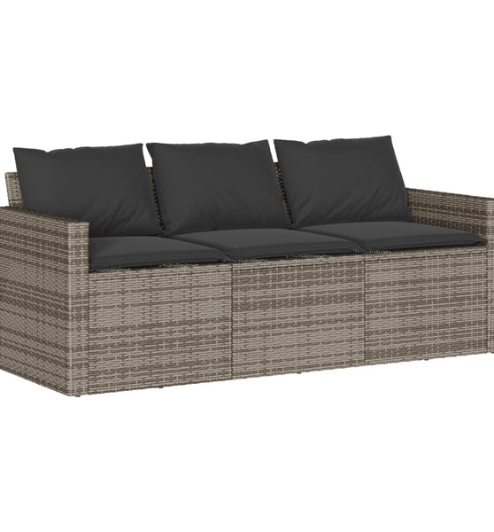 Gartensofa mit Kissen 3-Sitzer Grau Poly Rattan