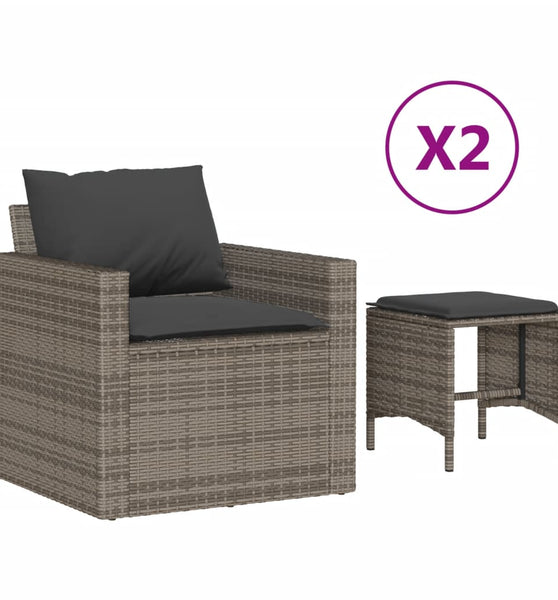 4-tlg. Garten-Sofagarnitur mit Kissen Grau Poly Rattan