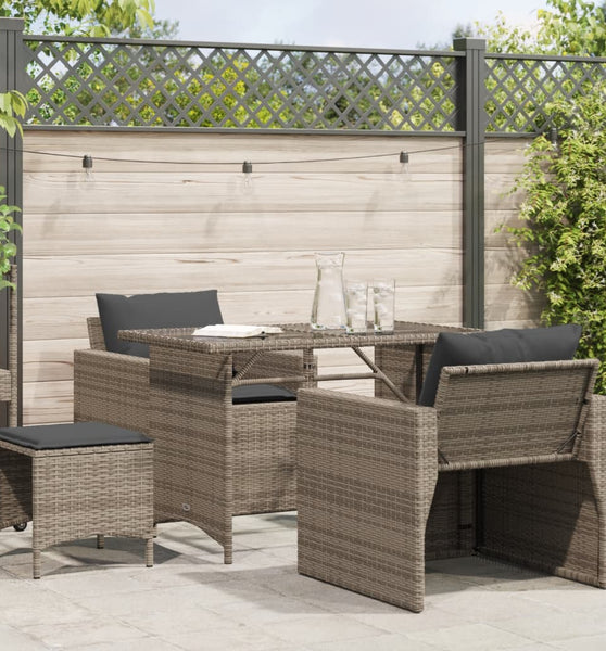 4-tlg. Garten-Sofagarnitur mit Kissen Grau Poly Rattan