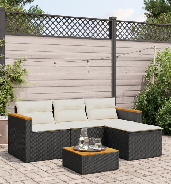 3-tlg. Garten-Sofagarnitur mit Kissen Schwarz Poly Rattan