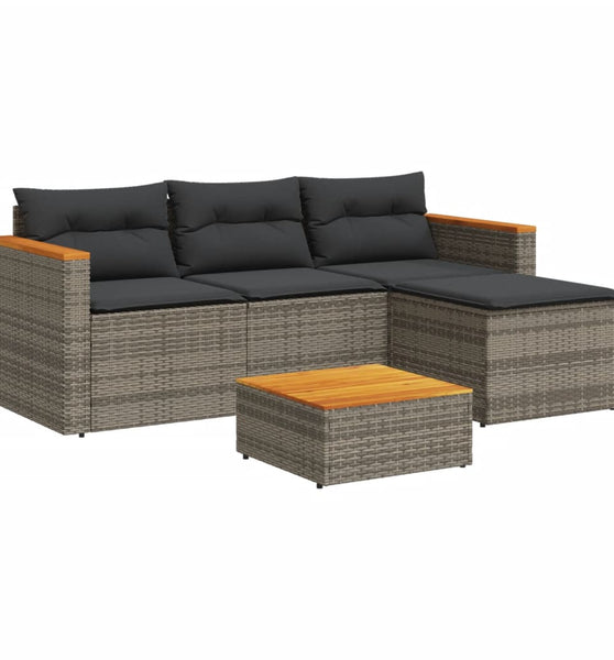 3-tlg. Garten-Sofagarnitur mit Kissen Grau Poly Rattan