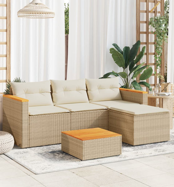 3-tlg. Garten-Sofagarnitur mit Kissen Beige Poly Rattan