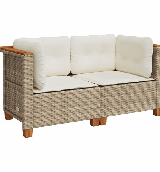 Garten-Ecksofas mit Kissen 2 Stk. Beige Poly Rattan