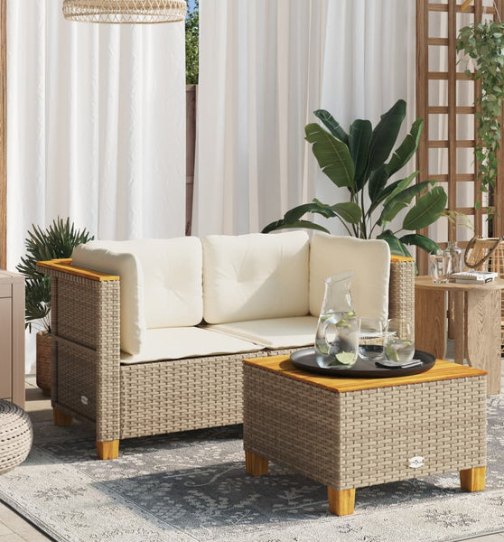Garten-Ecksofas mit Kissen 2 Stk. Beige Poly Rattan