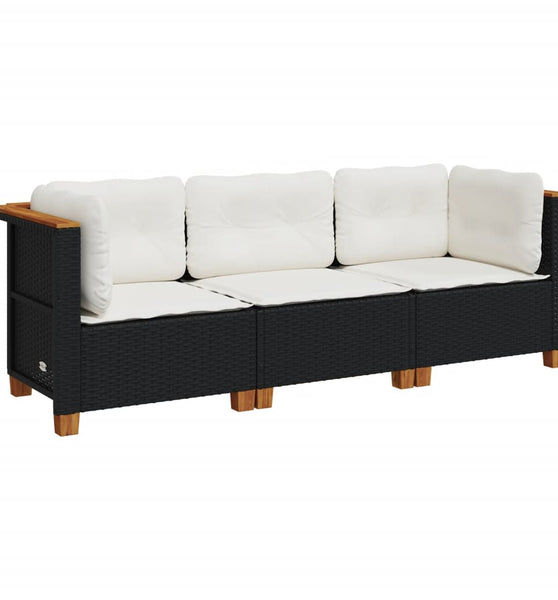 Gartensofa mit Kissen 3-Sitzer Schwarz Poly Rattan