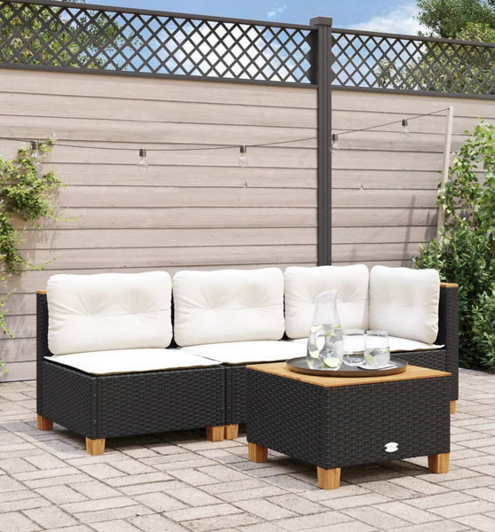 Gartensofa mit Kissen 3-Sitzer Schwarz Poly Rattan