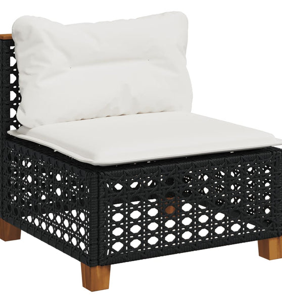 Gartensofa ohne Armlehnen mit Kissen Schwarz Poly Rattan