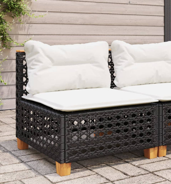 Gartensofa ohne Armlehnen mit Kissen Schwarz Poly Rattan