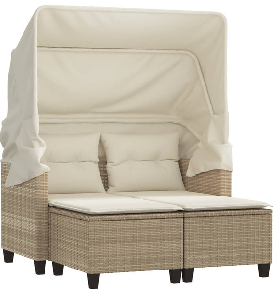 Gartensofa 2-Sitzer mit Dach und Hockern Beige Poly Rattan