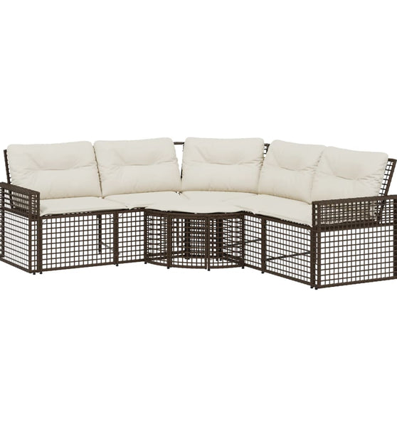 Gartensofa in L-Form mit Kissen und Fußbank Braun Poly Rattan